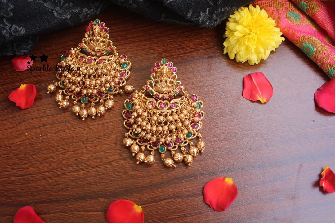 Gold alike polished medium sized gold cluster lakshmi bali with kemp stones - Sparkle and Glow
