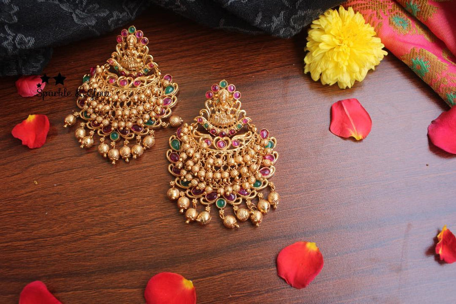 Gold alike polished medium sized gold cluster lakshmi bali with kemp stones - Sparkle and Glow
