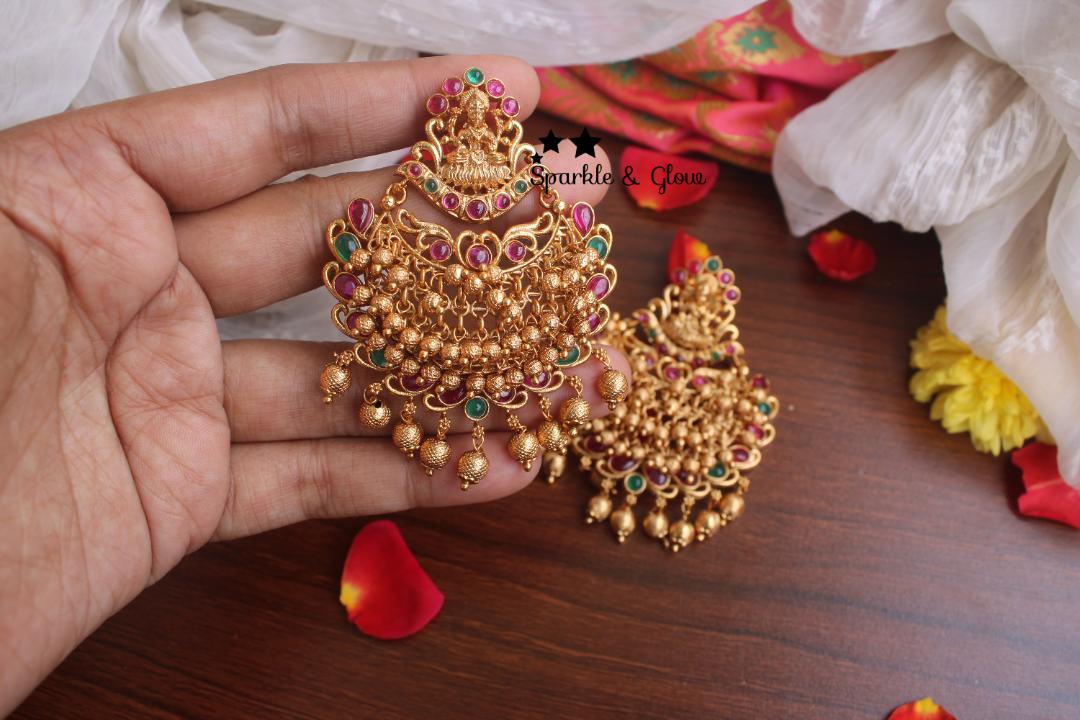 Gold alike polished medium sized gold cluster lakshmi bali with kemp stones - Sparkle and Glow