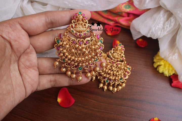 Gold alike polished medium sized gold cluster lakshmi bali with kemp stones - Sparkle and Glow