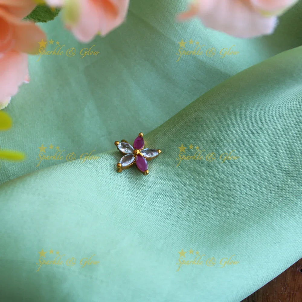 Gold Floral press type ad nosepin White - Sparkle and Glow