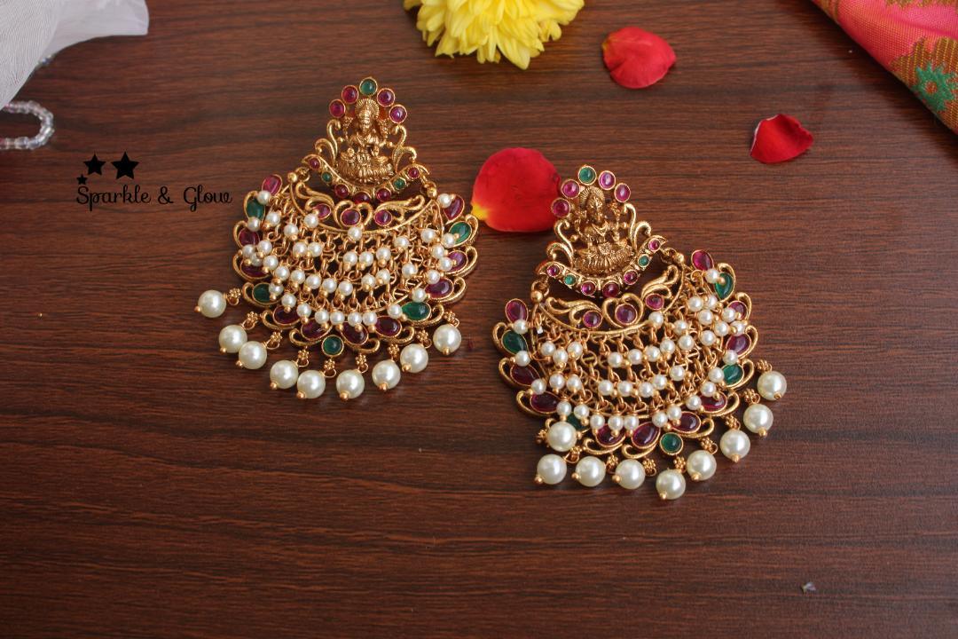 Gold alike polished medium sized gold cluster lakshmi bali with kemp stones - Sparkle and Glow