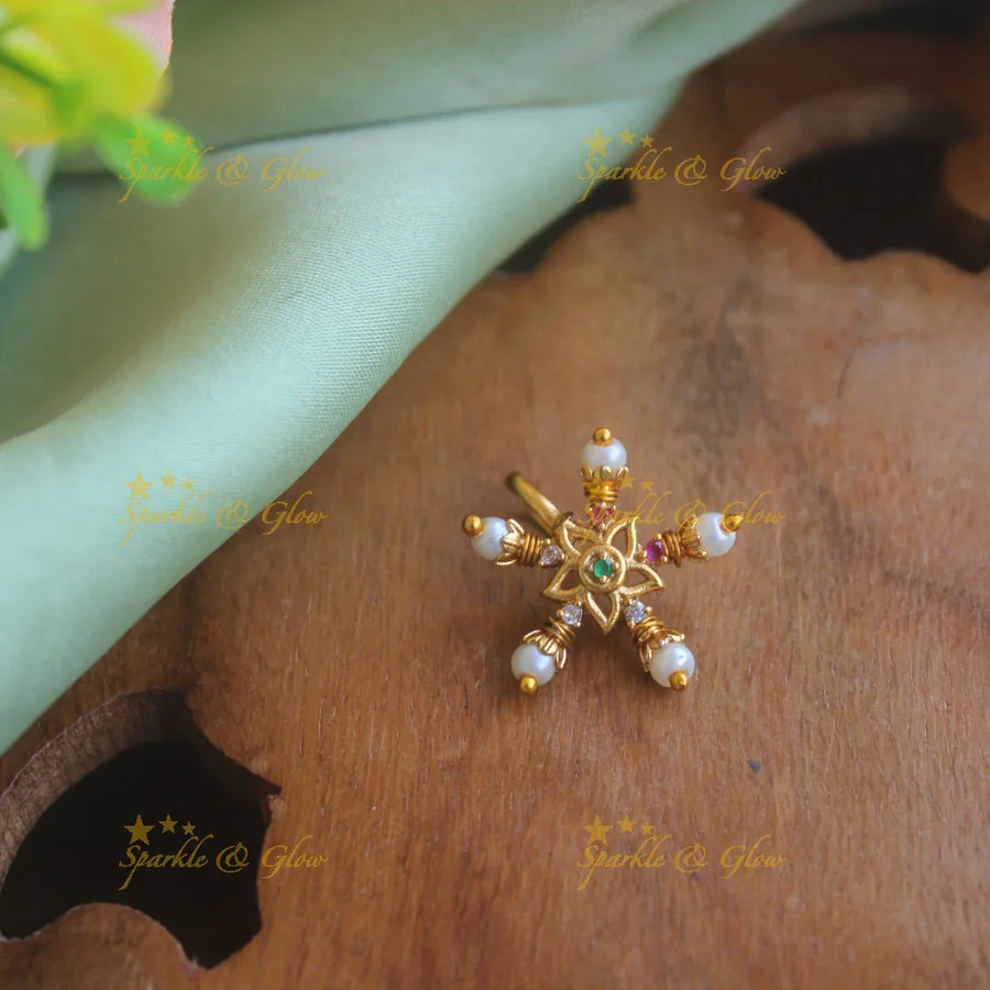 Gold polished snowflake press type ad nose pin - PinkGreen - Sparkle and Glow