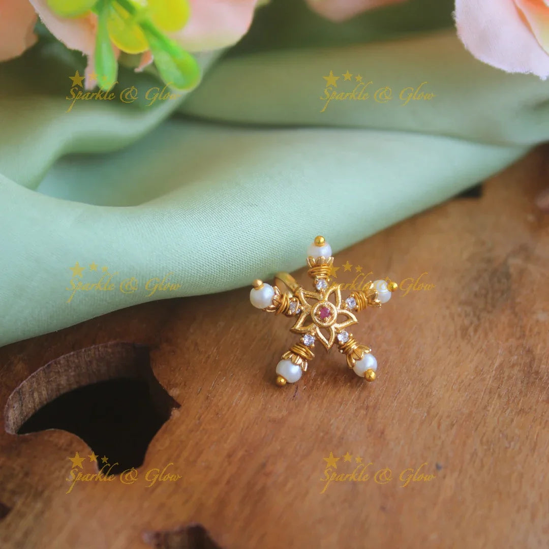 Gold polished snowflake press type ad nose pin - PinkGreen - Sparkle and Glow
