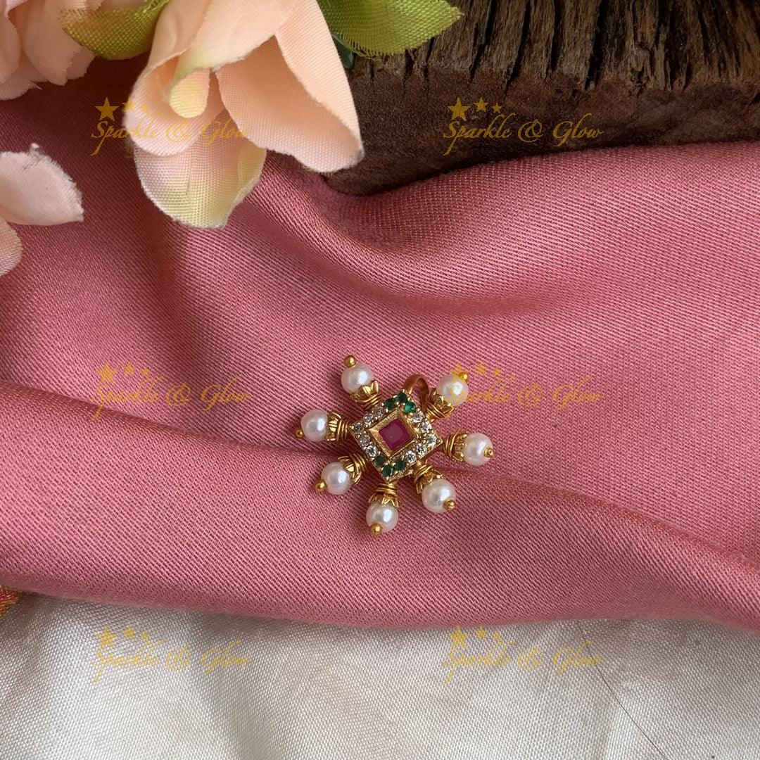 Gold polished daimond shape press type ad nose pin -Pink - Sparkle and Glow