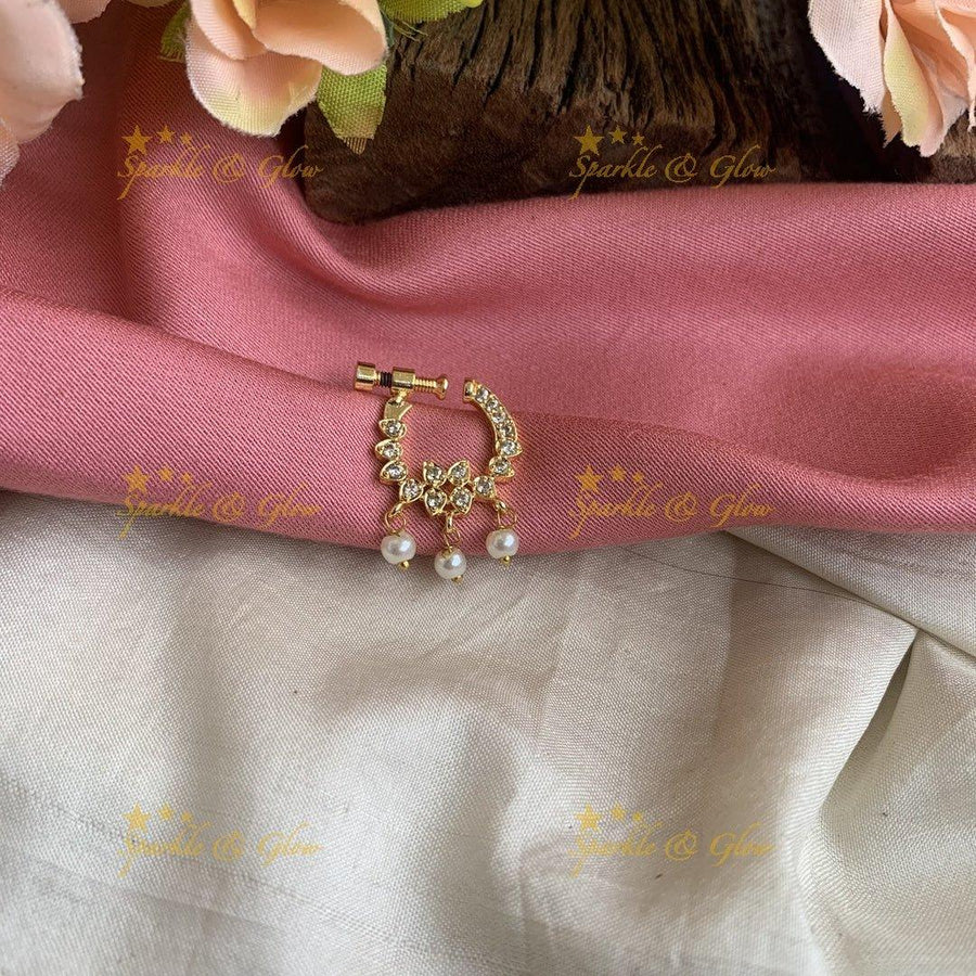Gold screwtype ad nosepin with pearls-Pink - Sparkle and Glow