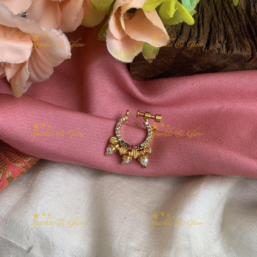 Gold screwtype ad nosepin with pearls-Multi - Sparkle and Glow