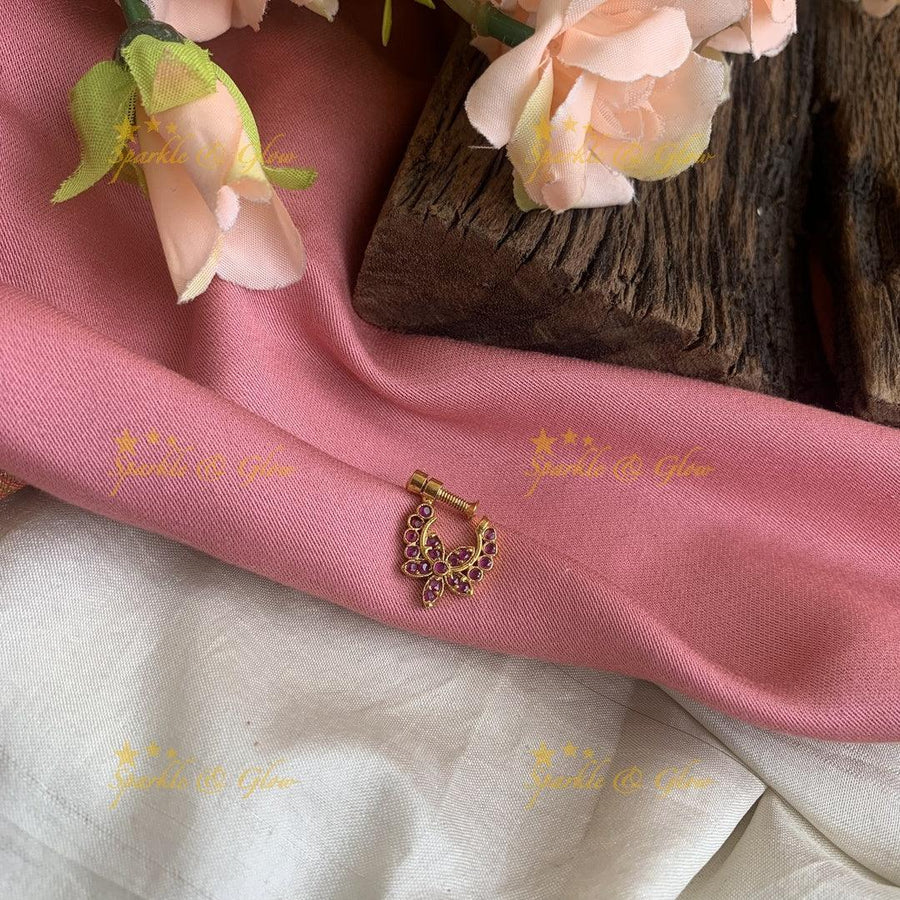 Gold floral screwtype ad nosepin-Pink - Sparkle and Glow