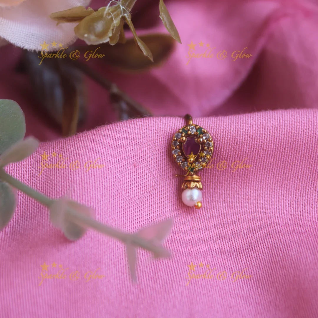 Gold tear drop press type ad nosepin with pearls-White - Sparkle and Glow
