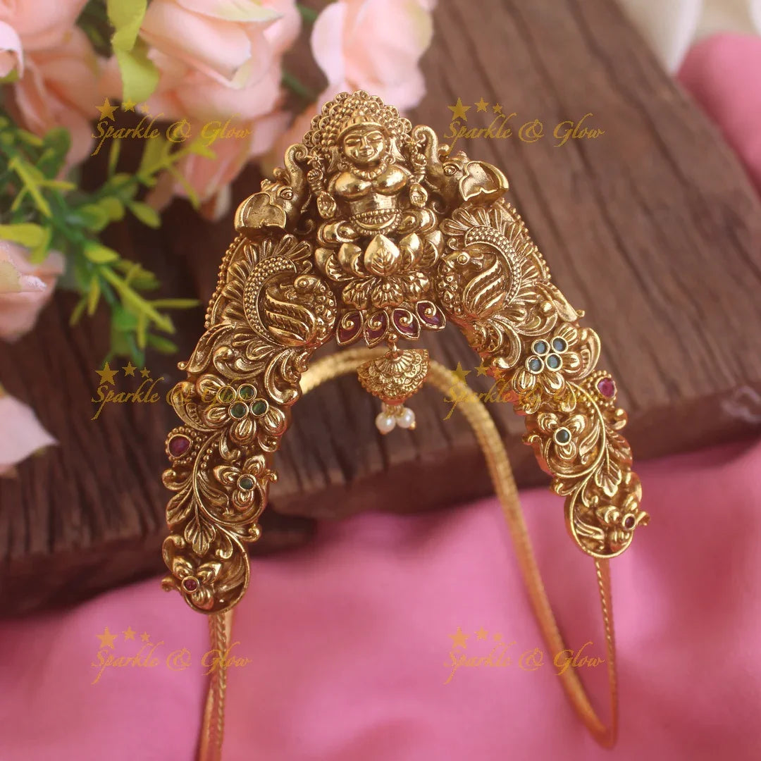 Beautiful Gold alike Lakshmi elephant carved U shapped vanki with glod beads,Single pc - Sparkle and Glow