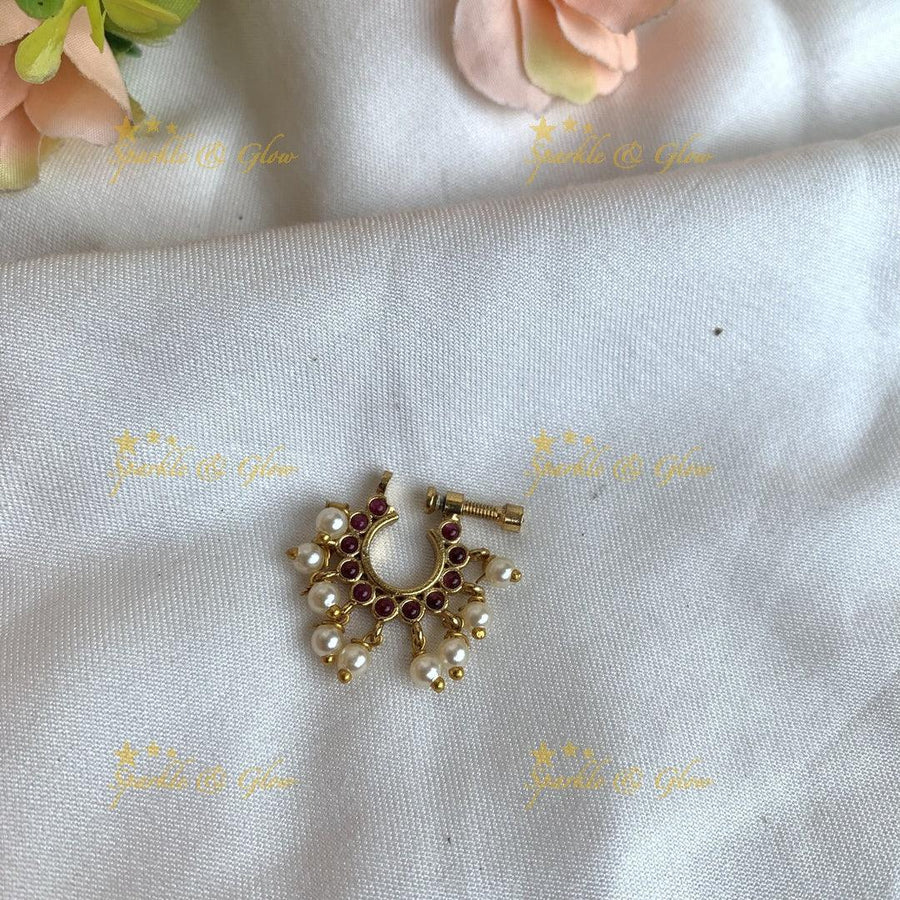 Gold kemp Screw type nosepin with pearls - Sparkle and Glow