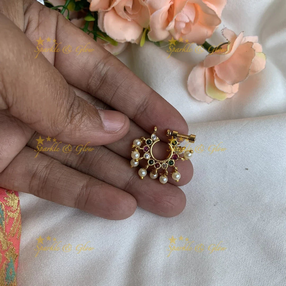 Gold kemp Screw type nosepin with pearls - Sparkle and Glow