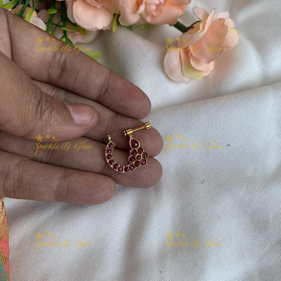 Gold kemp Screw type floral nosepin - Sparkle and Glow