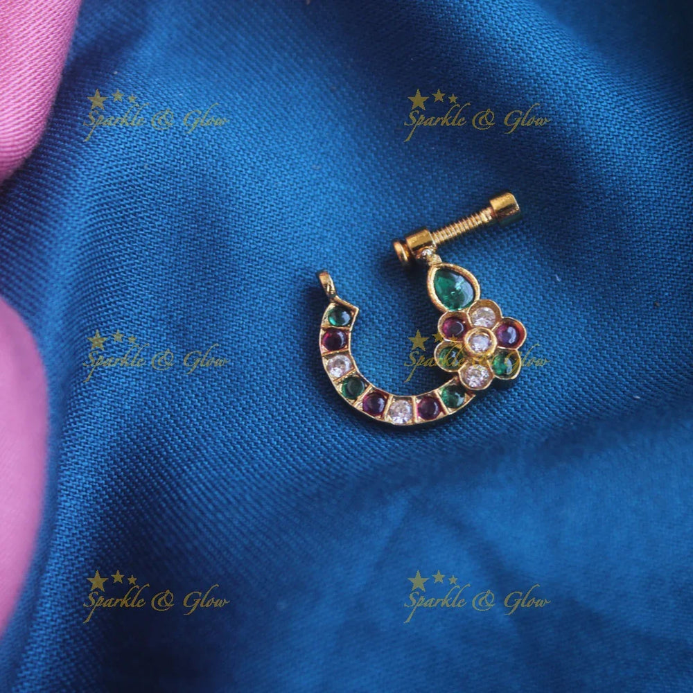 Gold kemp Screw type floral nosepin - Sparkle and Glow