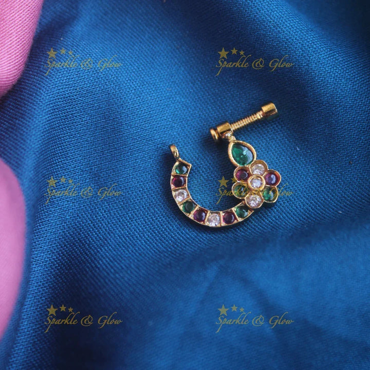 Gold kemp Screw type floral nosepin - Sparkle and Glow