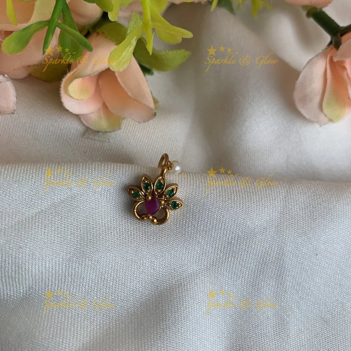 Gold Leaf press type ad nosepin- Green Pink - Sparkle and Glow