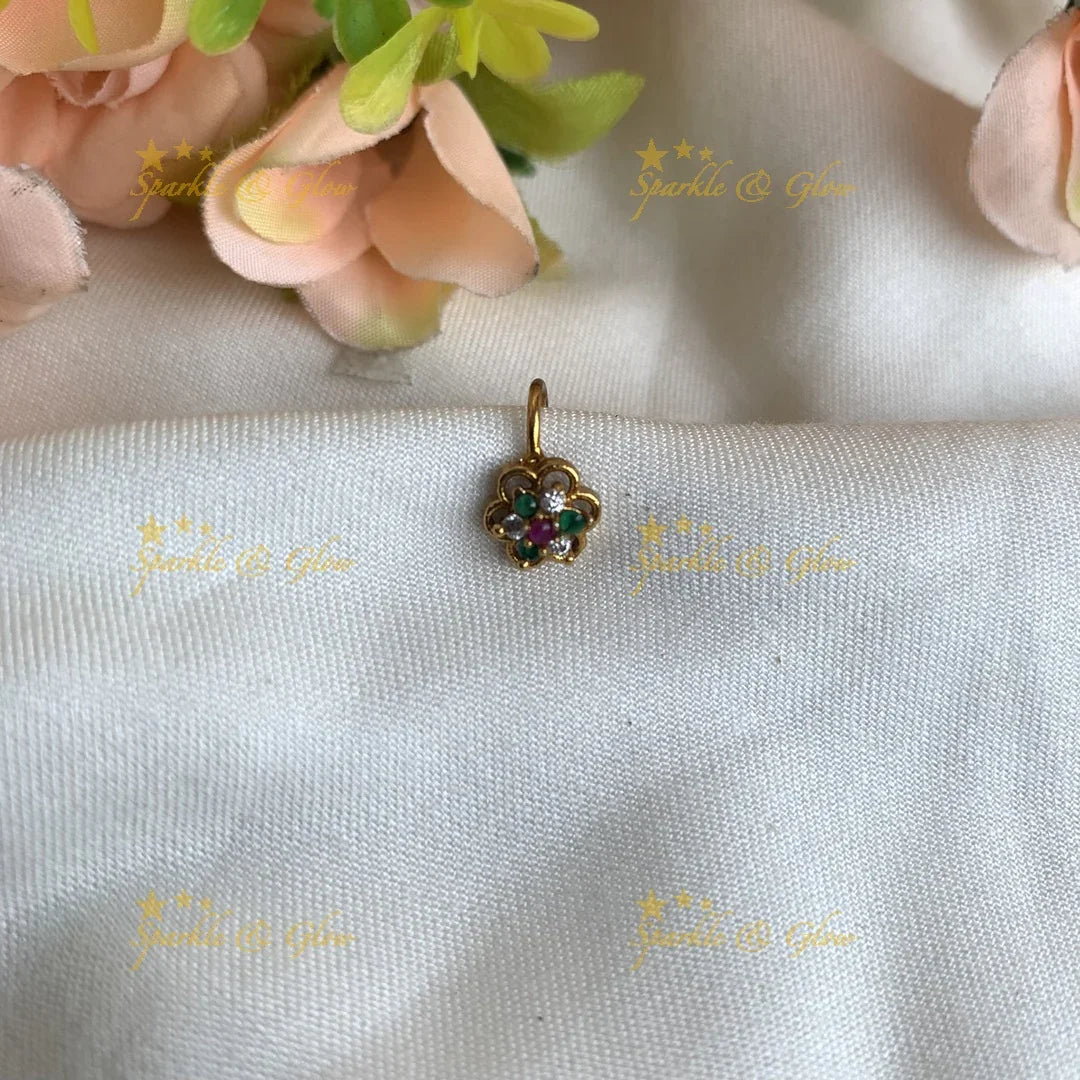 Gold Flower press type ad nosepin- Multi - Sparkle and Glow