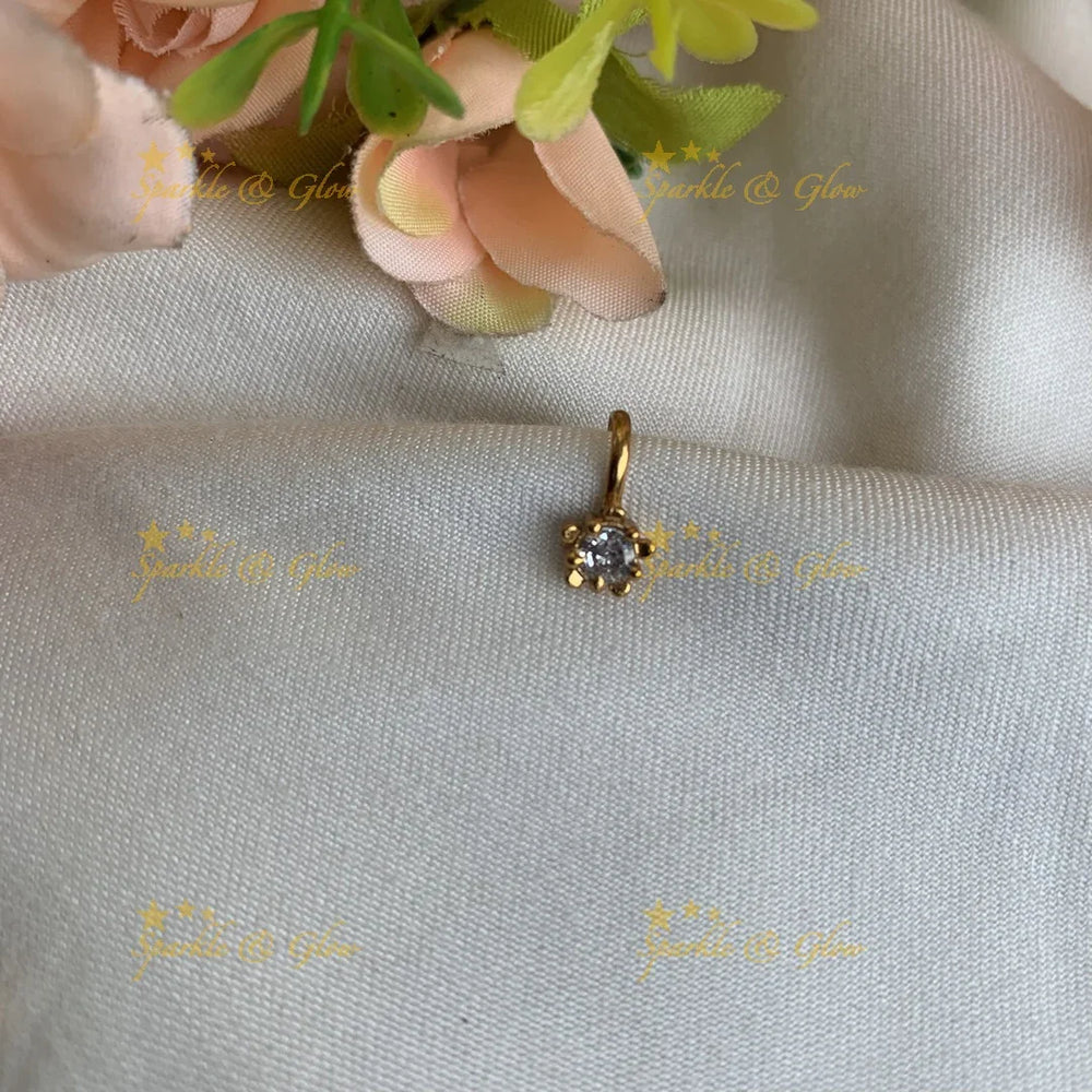 Gold single stone press type ad nosepin- White - Sparkle and Glow