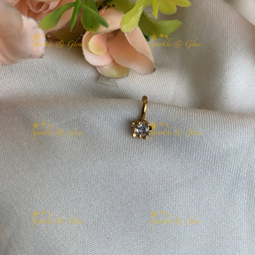 Gold single stone press type ad nosepin- White - Sparkle and Glow