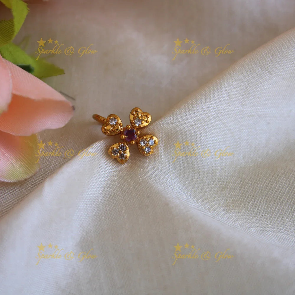 Gold Flower press type ad nosepin- Multi - Sparkle and Glow