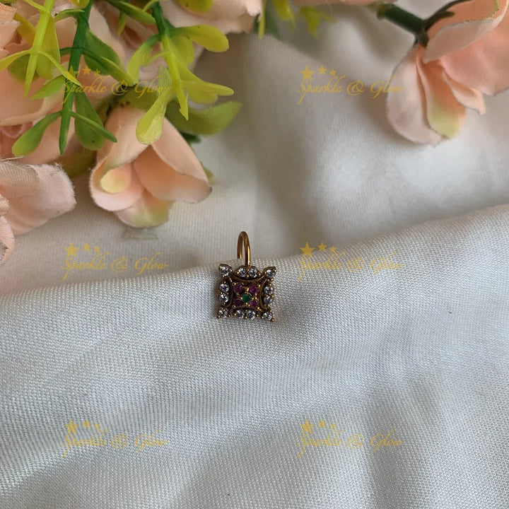 Gold daimond shape press type ad nosepin- Multi - Sparkle and Glow