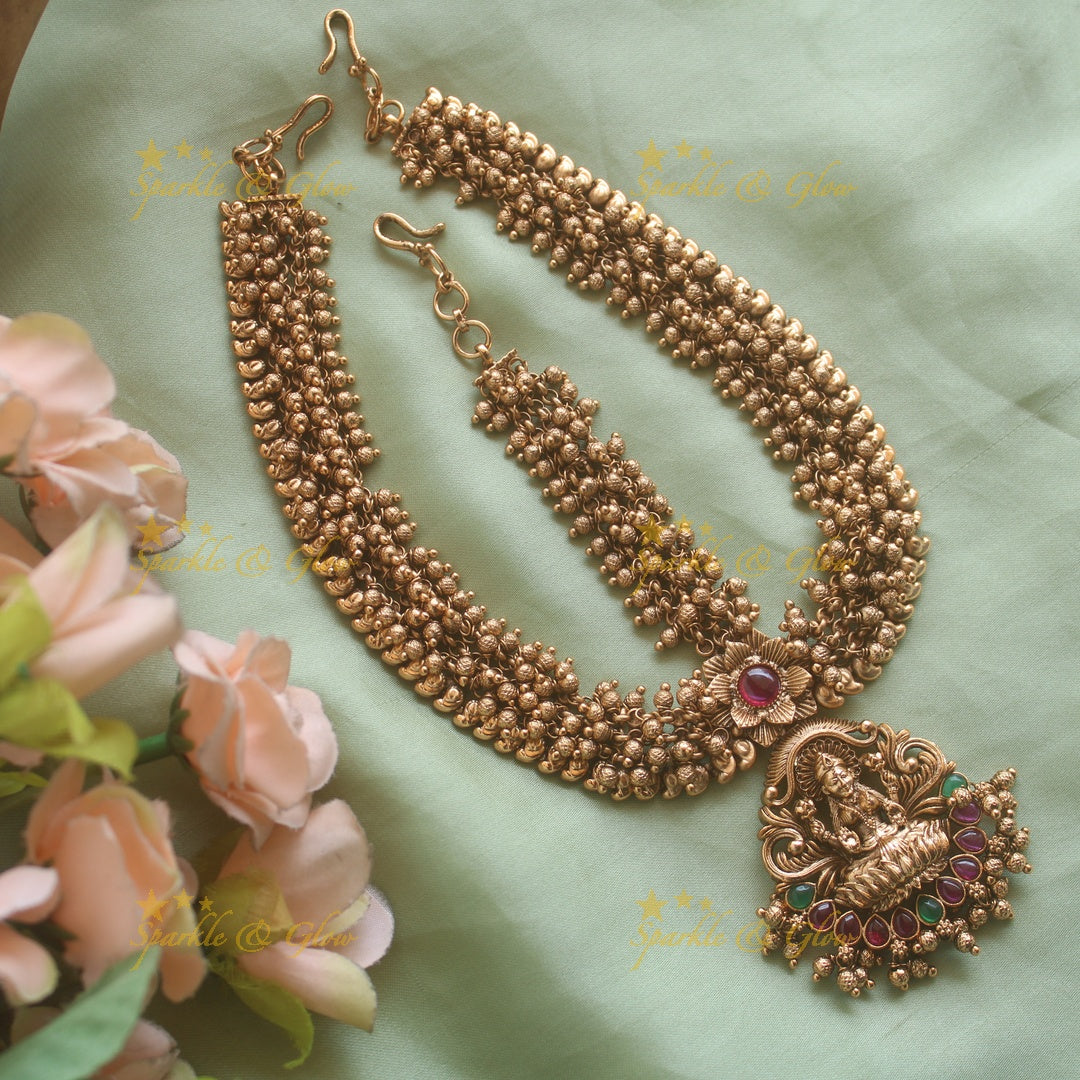 Exclusive Lakshmi floral mango Bridal three side maang tikka with gold cluster ruby and emerald