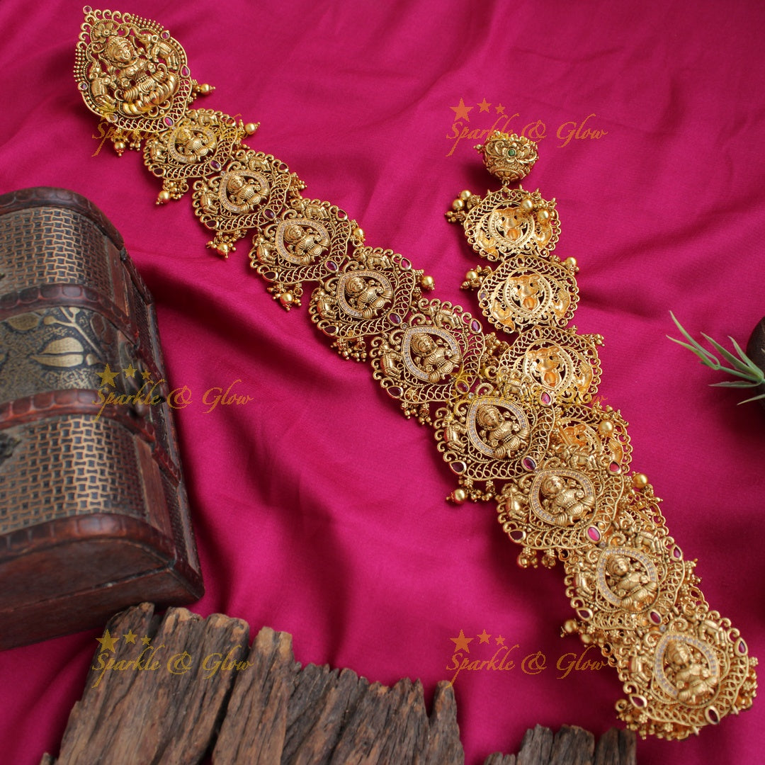 Gold Alike Lakshmi Elephant with AD stone Long Bridal Jada billa with Gold beads