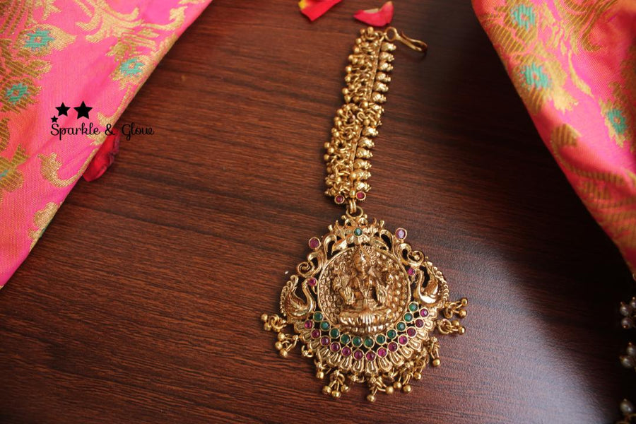 Lakshmi kemp stones single line maang tikka - Kempu - Sparkle and Glow - Multi - 