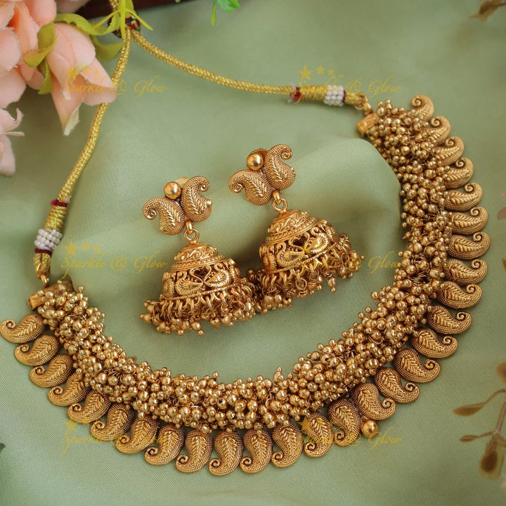 Statement Mango design short necklace with pearl cluster - Sparkle and Glow