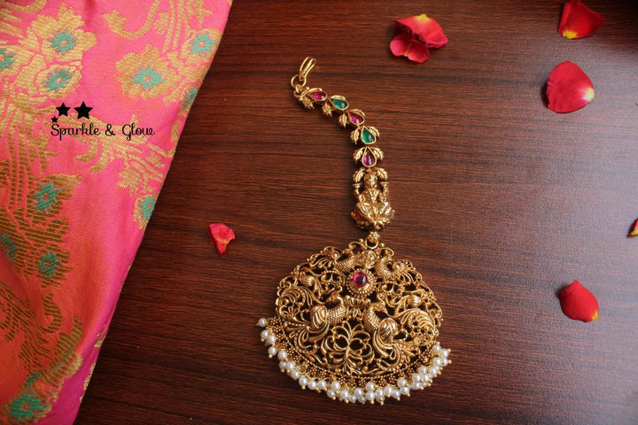 Peacock kemp stones single line maang tikka