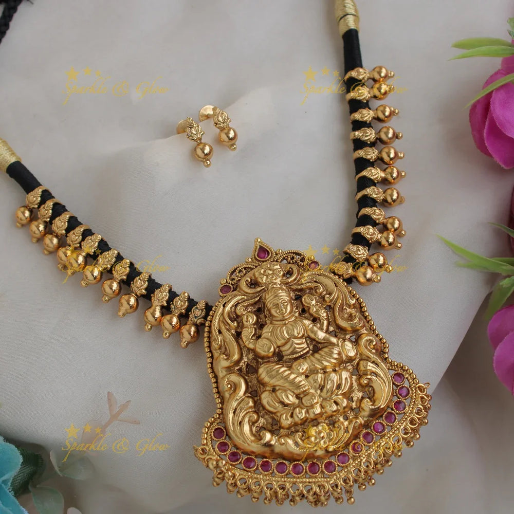 Elegant Lakshmi carved Multi purpose Thread choker with removable pendant with ruby - red - Sparkle and Glow