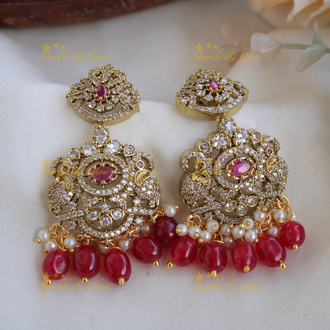 Exquisite Elephant floral design Victorian AD short necklace with ruby pearls and red beads