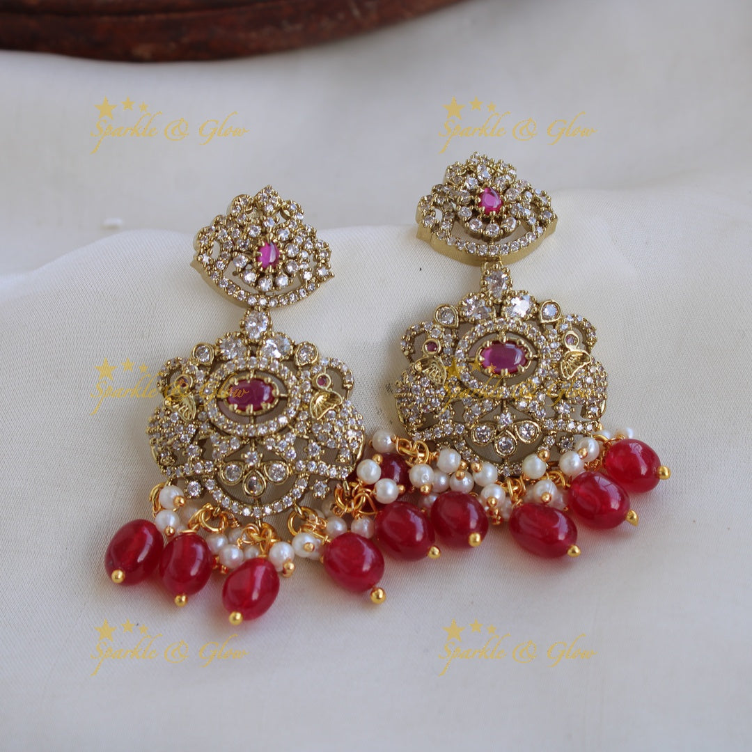 Gorgeous Elephant floral design Victorian AD long necklace with ruby pearls and red beads
