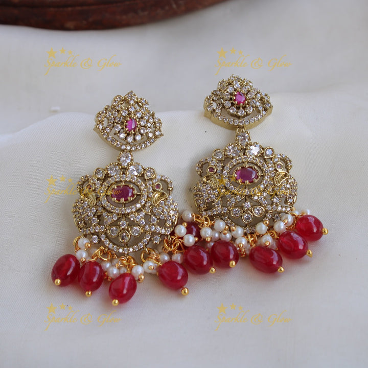 Gorgeous Elephant floral design Victorian AD long necklace with ruby pearls and red beads