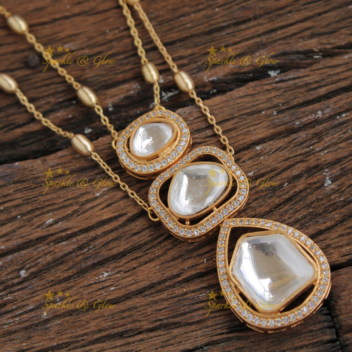 Gorgeous two layer three stone pendent with chain with CZ stones