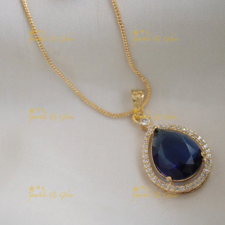 Elegant water drop pendent with chain with CZ stones - red - Sparkle and Glow