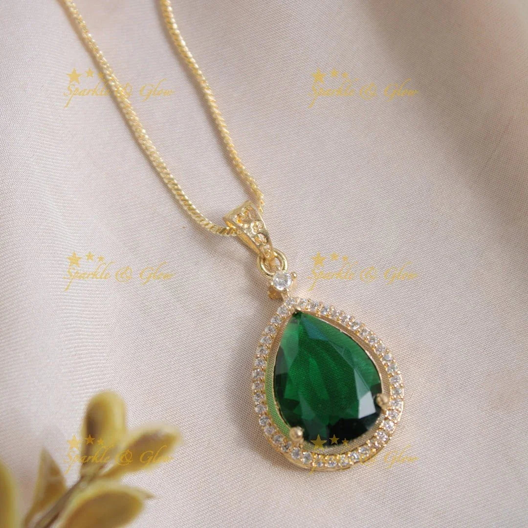 Elegant water drop pendent with chain with CZ stones - red - Sparkle and Glow