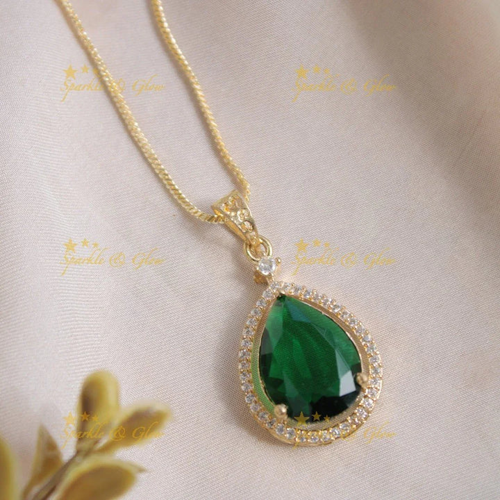 Elegant water drop pendent with chain with CZ stones - red - Sparkle and Glow