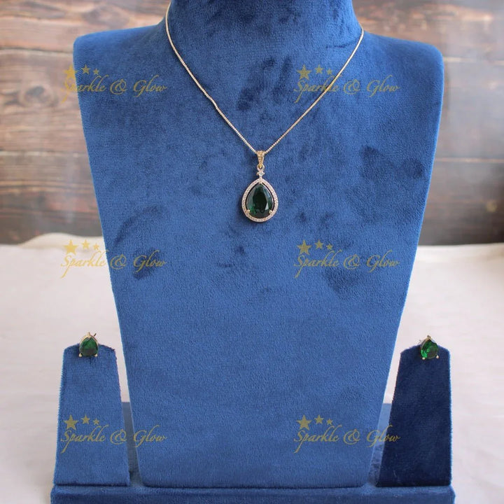 Elegant water drop pendent with chain with CZ stones - red - Sparkle and Glow