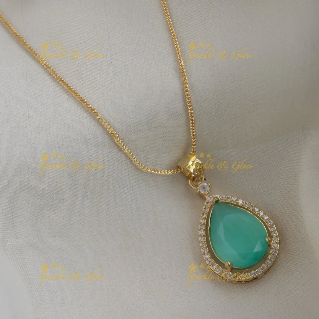 Elegant water drop pendent with chain with CZ stones - red - Sparkle and Glow