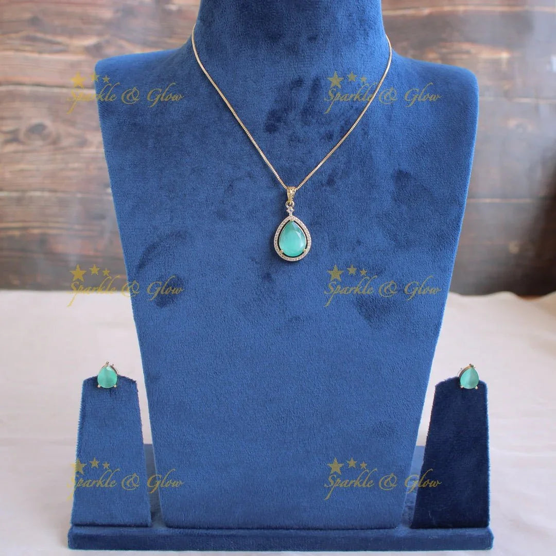Elegant water drop pendent with chain with CZ stones - red - Sparkle and Glow
