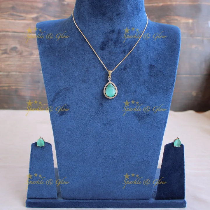 Elegant water drop pendent with chain with CZ stones - red - Sparkle and Glow