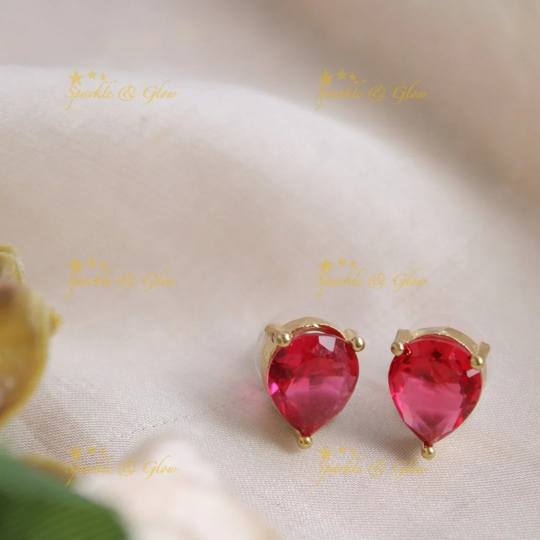 Elegant water drop pendent with chain with CZ stones - red - Sparkle and Glow