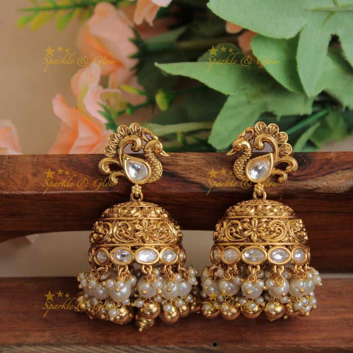 Statement Radha Krishna  jadau pendent haram with multi layer pearl chain and gold beads