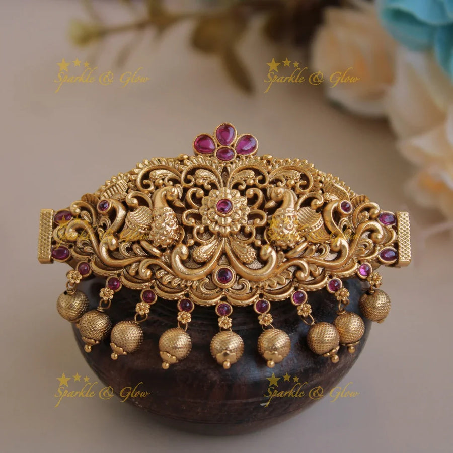 Exclusive Gold alike Peacock with gold beads Hair Clip-Multi - Sparkle and Glow