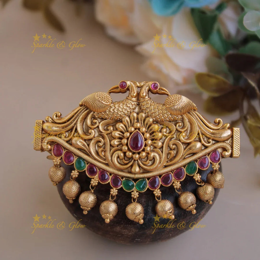 Beautiful Gold alike Peacock with gold beads Hair Clip-Multi - Sparkle and Glow