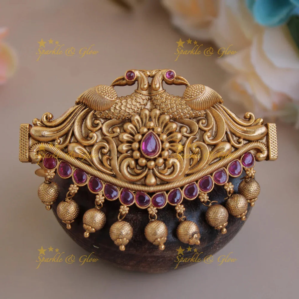 Beautiful Gold alike Peacock with gold beads Hair Clip-Multi - Sparkle and Glow