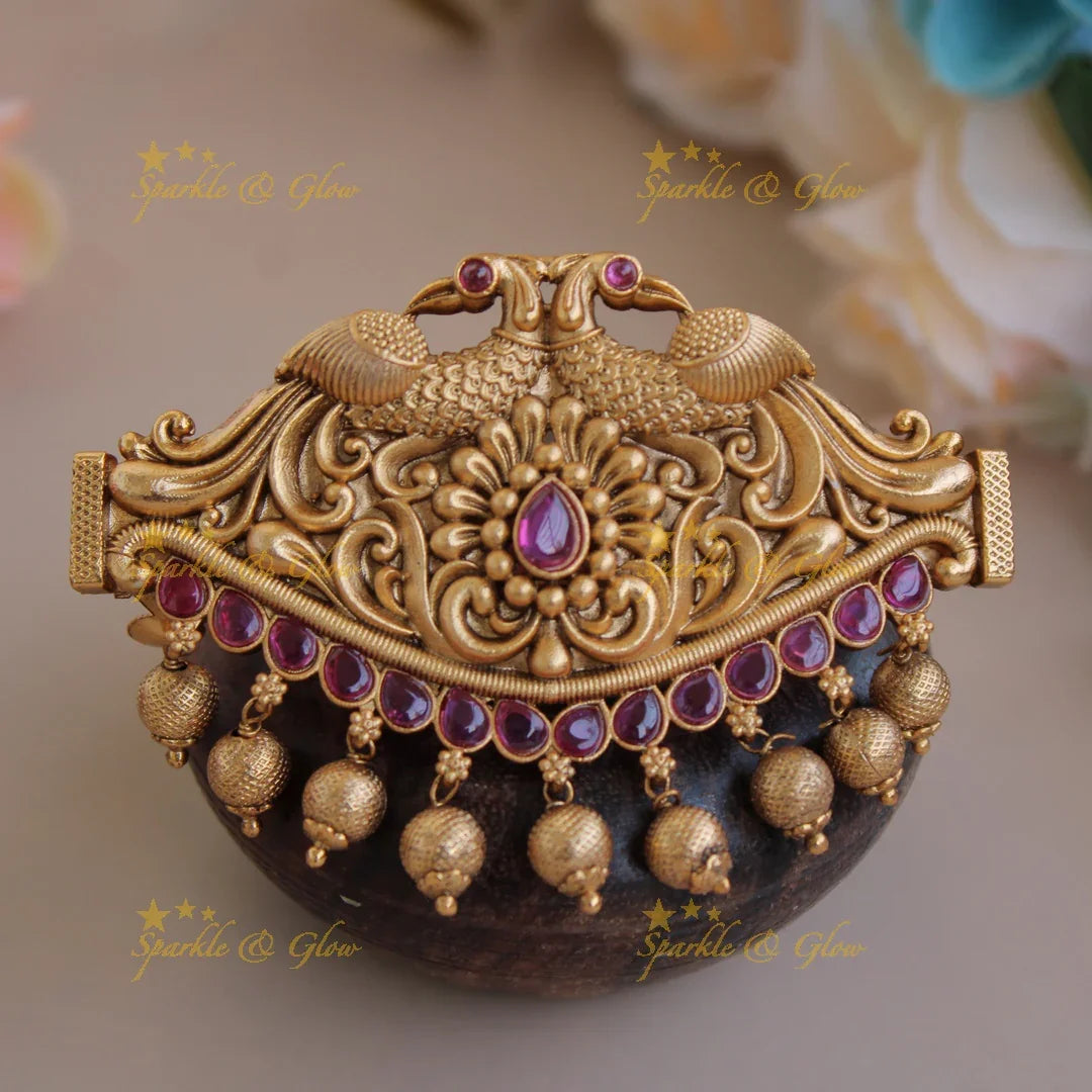 Beautiful Gold alike Peacock with gold beads Hair Clip-Multi - Sparkle and Glow