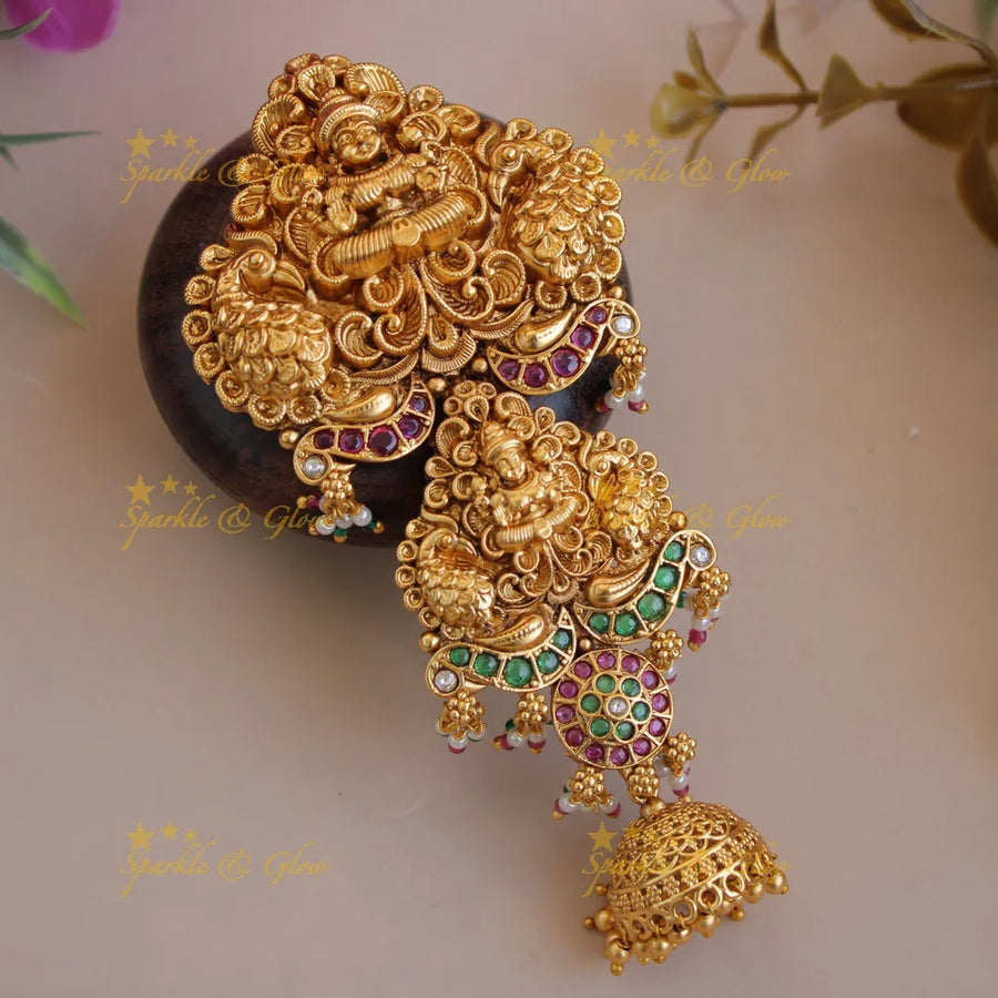 Gold alike Lakshmi peacock Hair pin-Multi - Sparkle and Glow