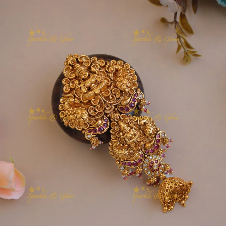 Gold alike Lakshmi peacock Hair pin-Multi - Sparkle and Glow